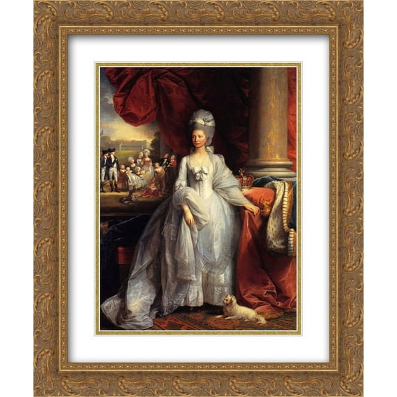 Benjamin West 2x Matted 20x24 Gold Ornate Framed Art Print 'Portrait of Queen Charlotte of the United Kingdom, with Windsor and the royal family in the background'