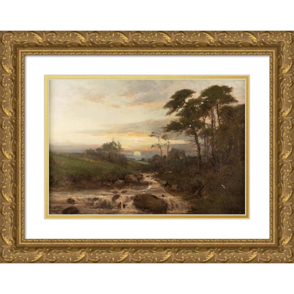 Benjamin Williams Leader 24x17 Gold Ornate Framed and Double Matted Museum Art Print Titled - Stream by the Pine Forest at Sunset