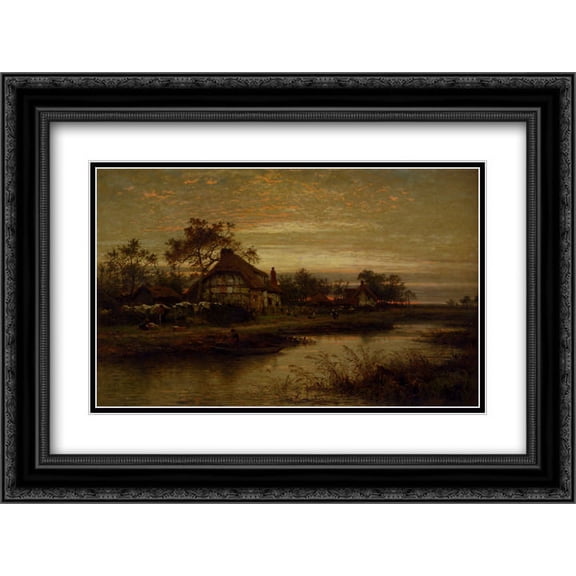 Benjamin Williams Leader 2x Matted 24x18 Black Ornate Framed Art Print 'Worcestershire Cottage Homes, Evening'