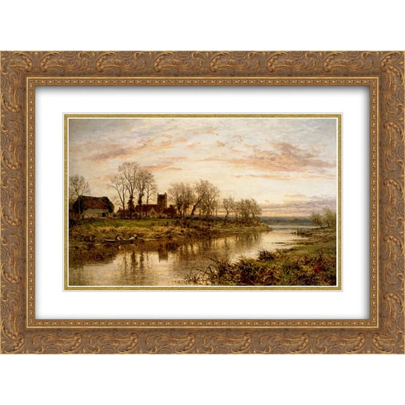 Benjamin Williams Leader 2x Matted 24x18 Gold Ornate Framed Art Print 'Evening On The Thames At Wargrave'
