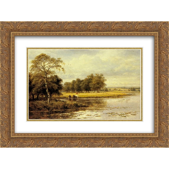 Benjamin Williams Leader 2x Matted 24x18 Gold Ornate Framed Art Print 'On the Thames'