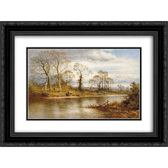 Benjamin Williams Leader 2x Matted 24x20 Black Ornate Framed Art Print 'An English River in Autumn'