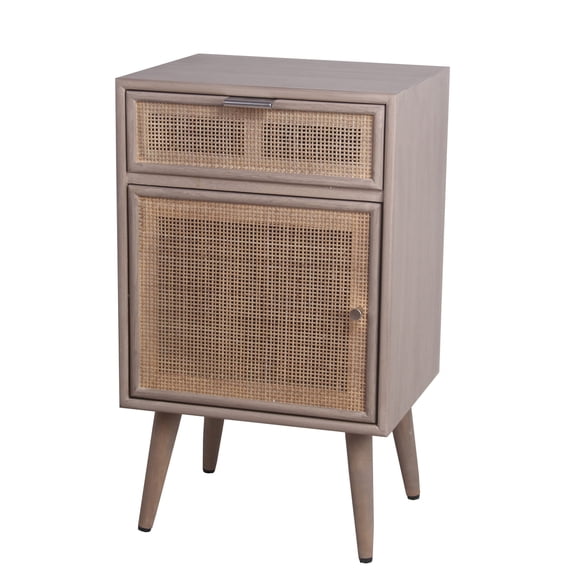 Benjara 1 Door and 1 Drawer Wooden Accent Chest with Mesh Pattern Front-Color:Gray