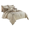 thumbnail image 1 of Benjara 10 Piece King Polyester Comforter Set with Damask Print- Cream and Gold, 1 of 7
