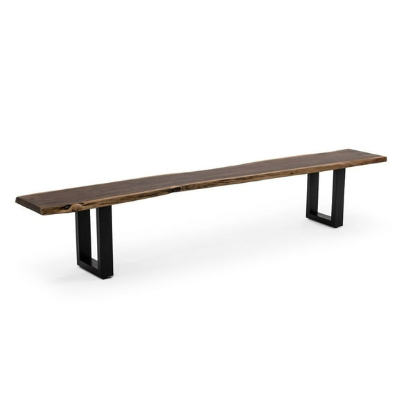 Benjara Cid Xue 102 Inch Dining Bench, Brown Live Edge Rectangular Top, Black Metal