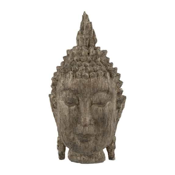 Benjara 12 Inch Buddha Head Sculpture, Calming Accent Decoration, Polyresin, Brown