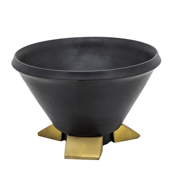 Benjara 12 Inch Decorative Bowl Table Decor, Gold Metal Legs, Black Wood Bowl