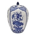 thumbnail image 1 of Benjara 12 Inch Jar, Blue Floral Print, Removable Lid, White Ceramic, Traditional, 1 of 6