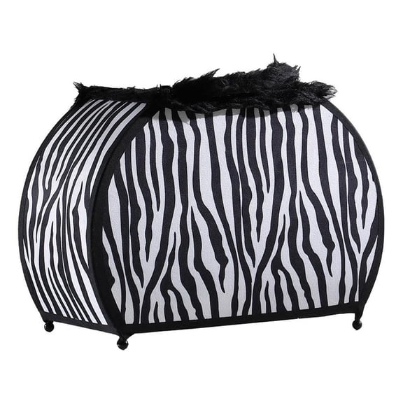 Benjara Wigi 12" Accent Lamp- Purse- Zebra Animal Print- Black White Faux Fur