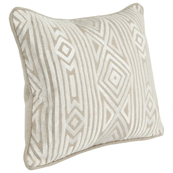 Benjara 12 x 16 Square Linen Accent Throw Pillow, Tribal Accent, Piped Edges, Ivory