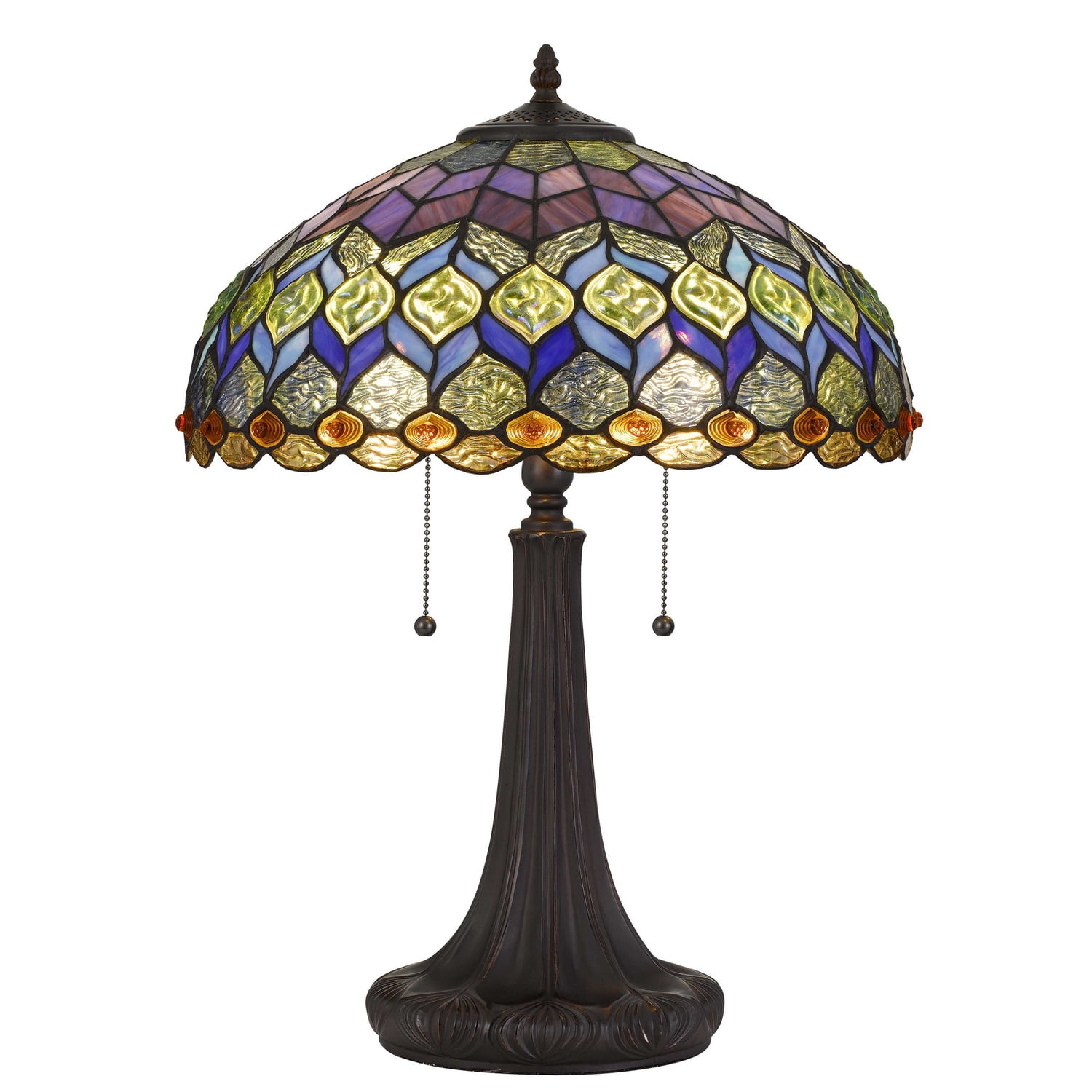 Bronze Engraved Base Tiffany Table Lamp with Multicolor Shade