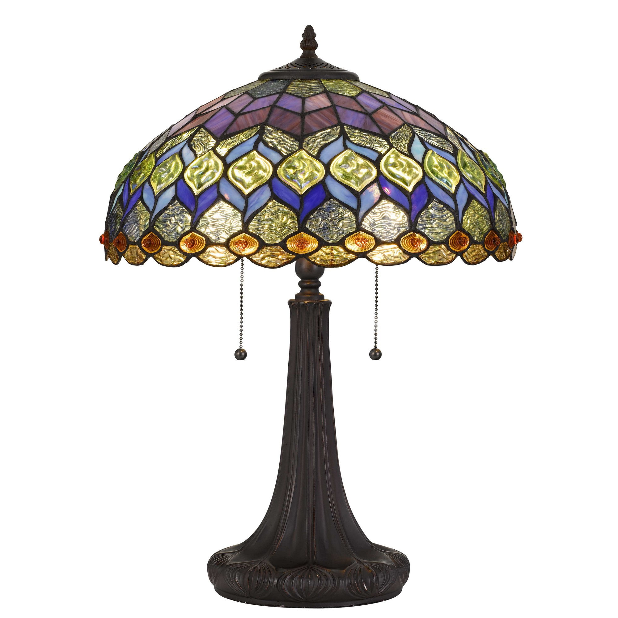 Bronze Engraved Base Tiffany Table Lamp with Multicolor Shade