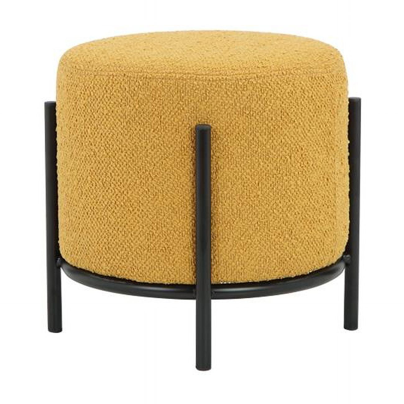 Yellow Polyester Round Upholstered Iron Accent Stool