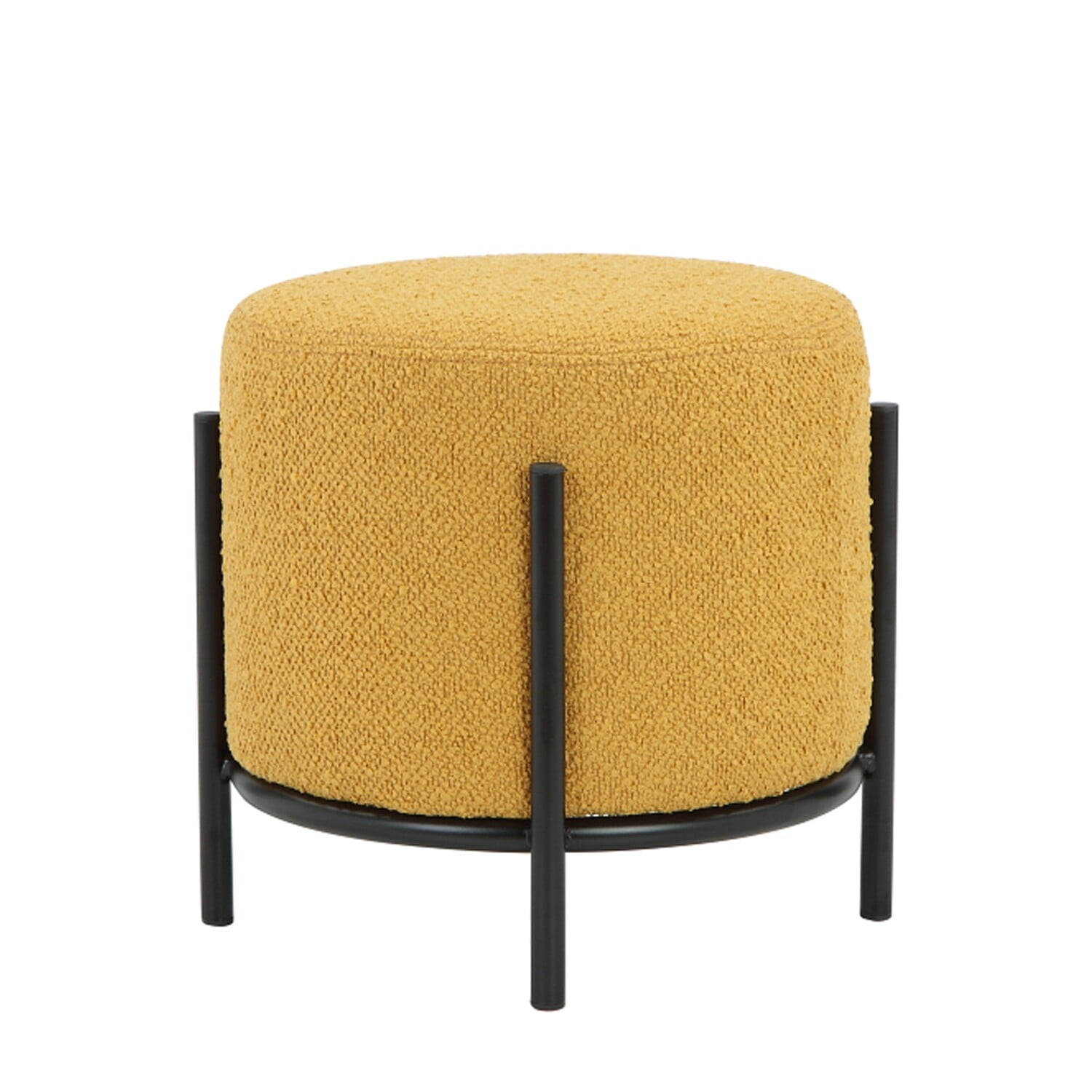 Yellow Polyester Round Upholstered Iron Accent Stool