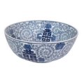 thumbnail image 1 of Zovi 14 Inch Bowl, Blue Flower Print, Round Top Shape, Ceramic White Finish, 1 of 2