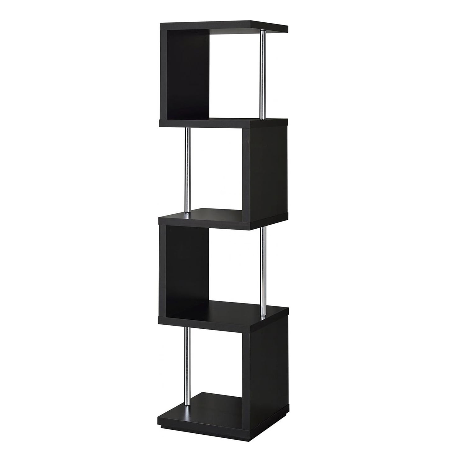 Sleek S-Shape Black Wood and Metal 66'' Bookcase