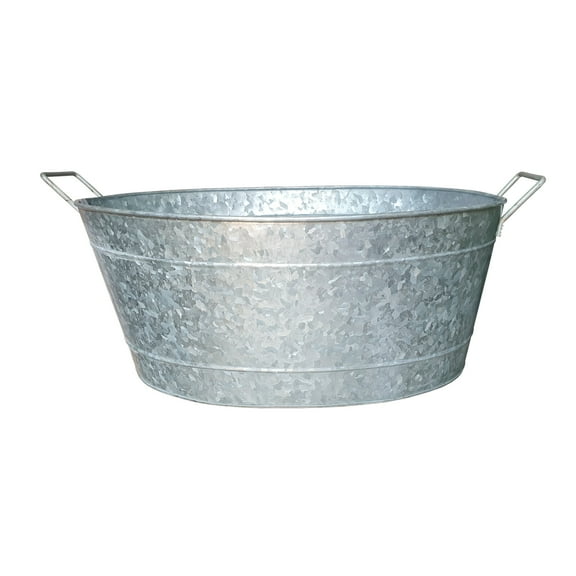 Benjara 15" Oval Modern Galvanized Steel Small Tub with Side Handles in Silver