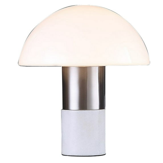 Benjara Lumina 15 Inch Table Lamp, Dome Shaped Shade, Slender Metal Stem, Nickel