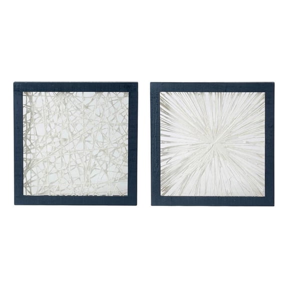 Benjara 15 x 15 Modern Abstract Wall Art Decor-Blue White Canvas