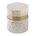 thumbnail image 1 of 16 Inch Stool Table Wood Capiz Shell Leaf Inlay Modern Gold Band Brown, 1 of 5