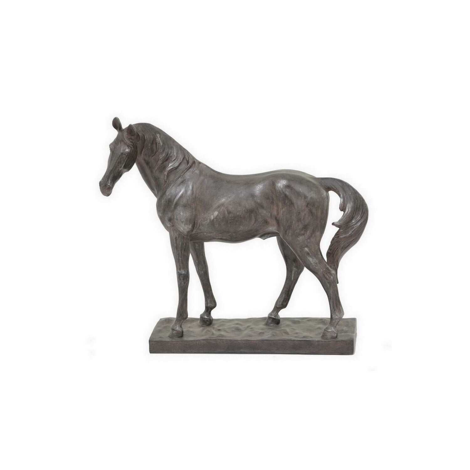 Benjara Fenny 16 Inch Standing Horse Statuette, Tabletop Figurine, Gray and Brown Resin