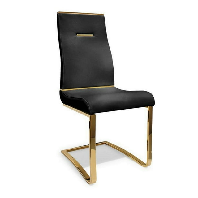 Gyn 17 Inch Dining Chair Set of 2, Cantilever Base, Black Gold Faux Leather