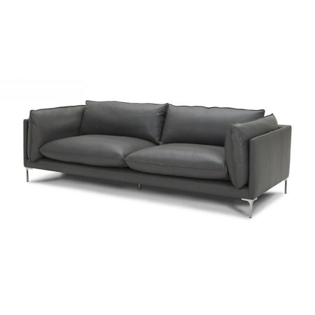 Benjara 18 Inch Leather Sofa with Chrome Bracket Legs-Color:Gray