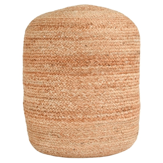 Benjara 18 Inch Round Accent Pouf, Soft Braided Jute Design, Natural Cream Orange