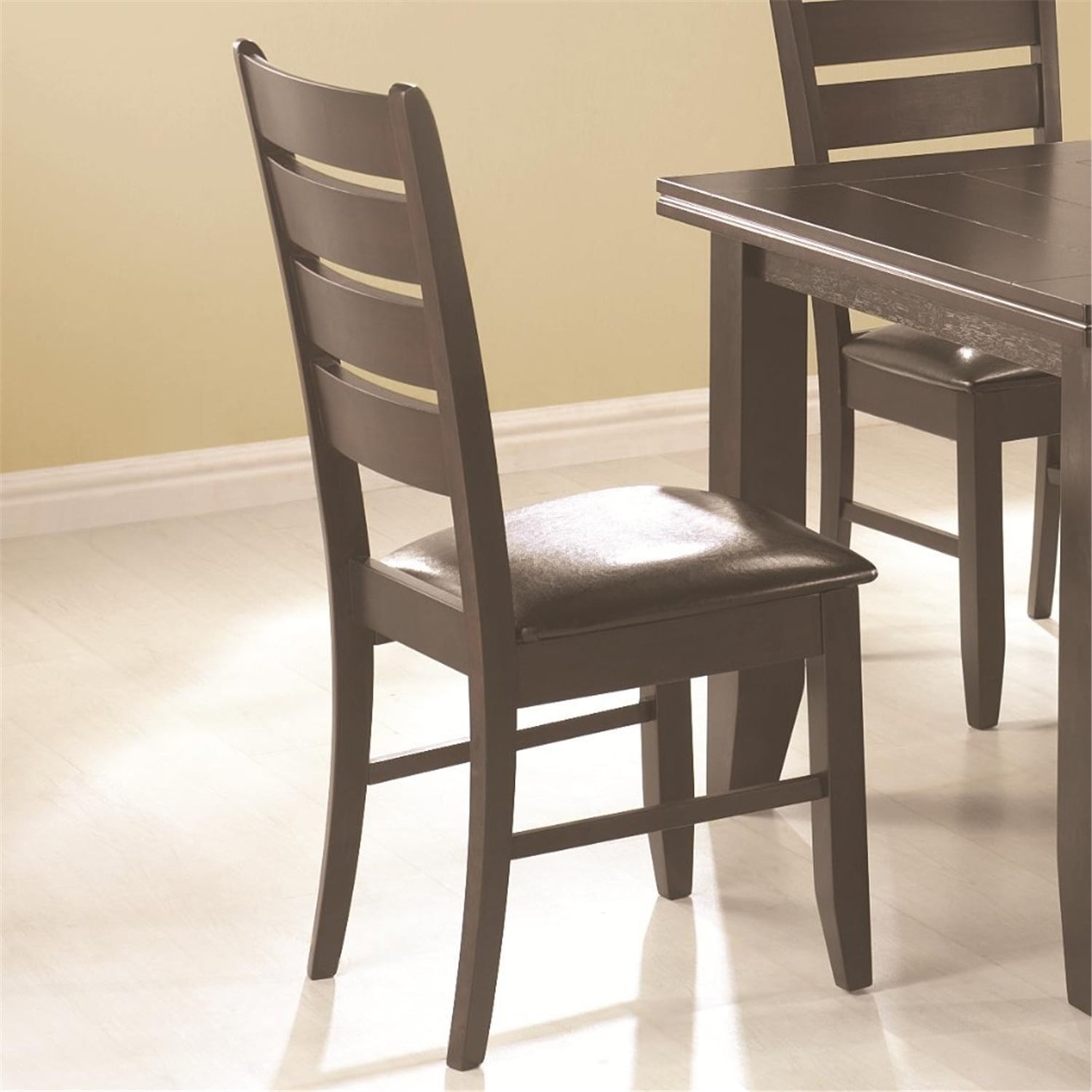 Cappuccino Brown Maple & Leather Upholstered Dining Side Chair