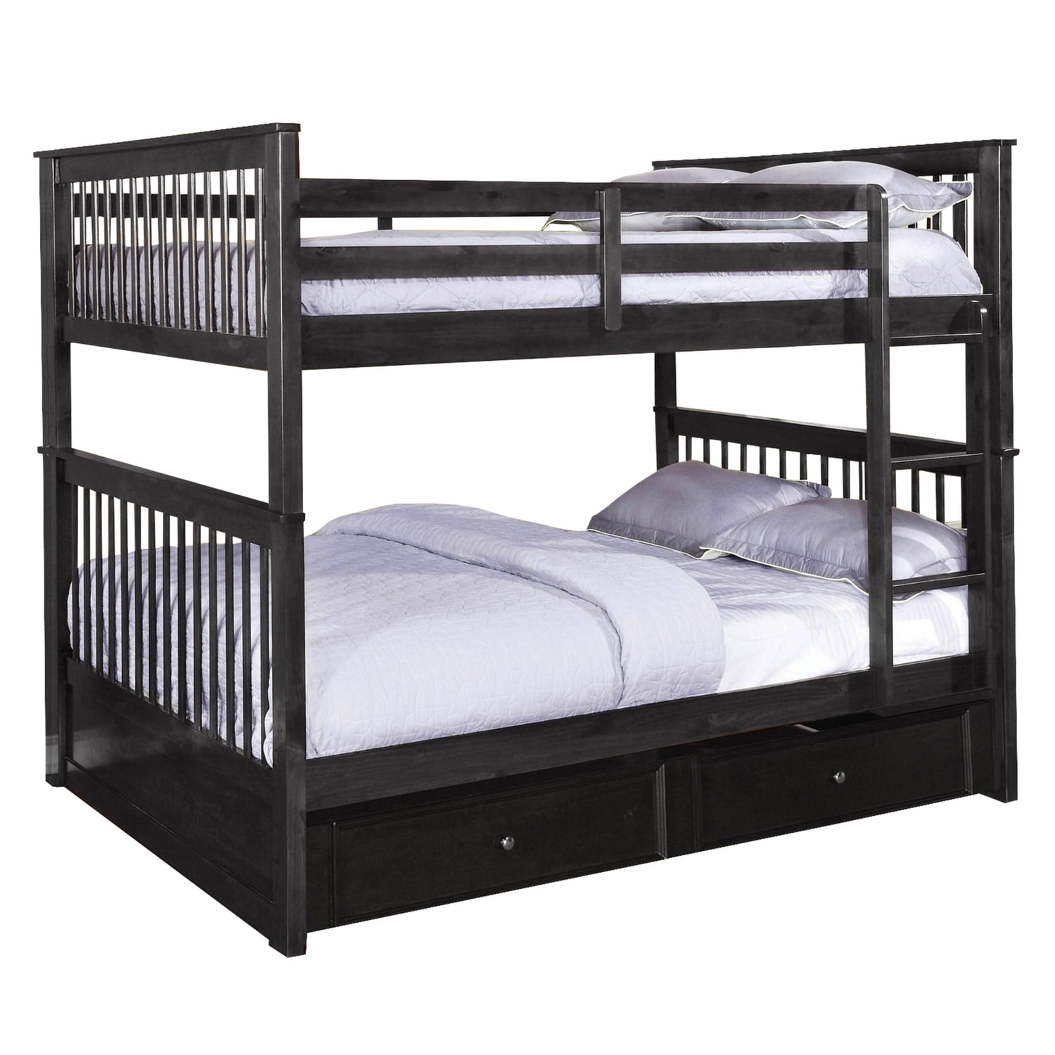 Benjara 2 Drawer Full Over Full Wooden Bunk Bed with Slatted Details, Gray