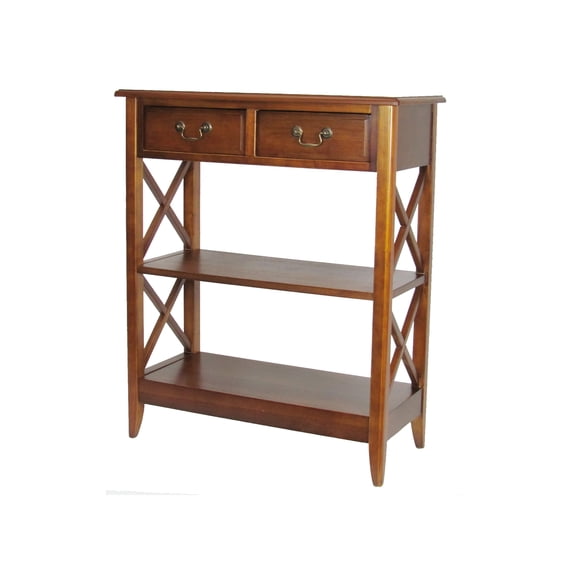 Benjara 2 Drawer Wooden Accent Table with X Shape Sides, Brown