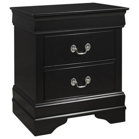 Benjara 2 Drawer Wooden Frame Nightstand with Antique Metal Pulls, Black
