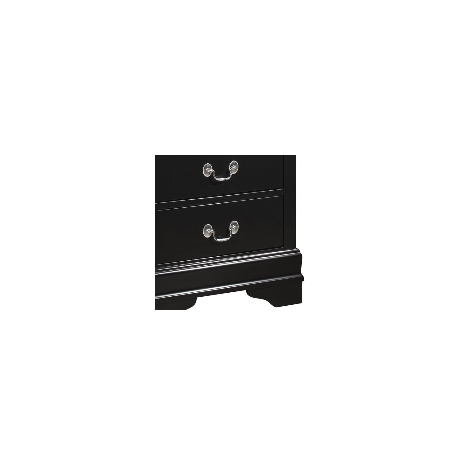 Black 2-Drawer Solid Wood Nightstand with Antique Metal Pulls