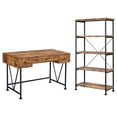 thumbnail image 1 of 2 Piece Writing Desk with Bookshelf Unit, Rustic Brown, Black Metal Frame, 1 of 5