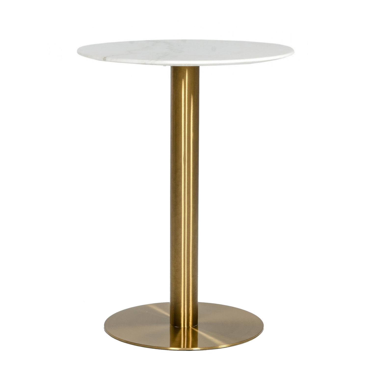 Benjara 20 Inch Marble Top Bar Table with Pedestal Base, White and Gold