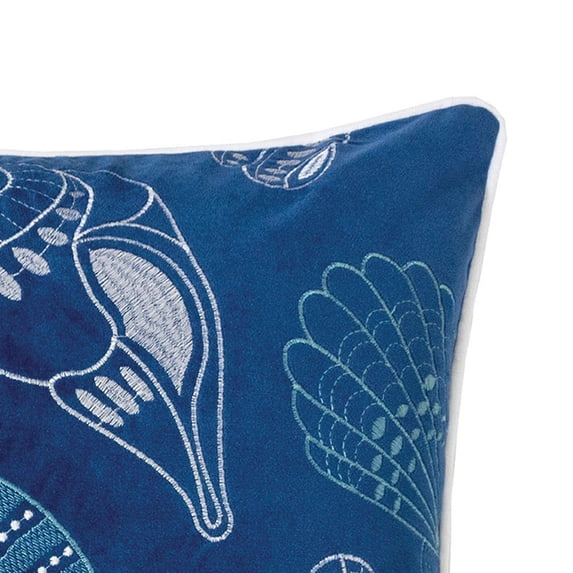 20 X 20 Inches Accent Pillow with Seashells Embroidery, Set of 2, Blue and White - Saltoro Sherpi