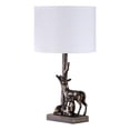 thumbnail image 1 of Benjara 20" Accent Table Lamp- Dual Roe Deer Design- White Drum Shade- Bronze, 1 of 6