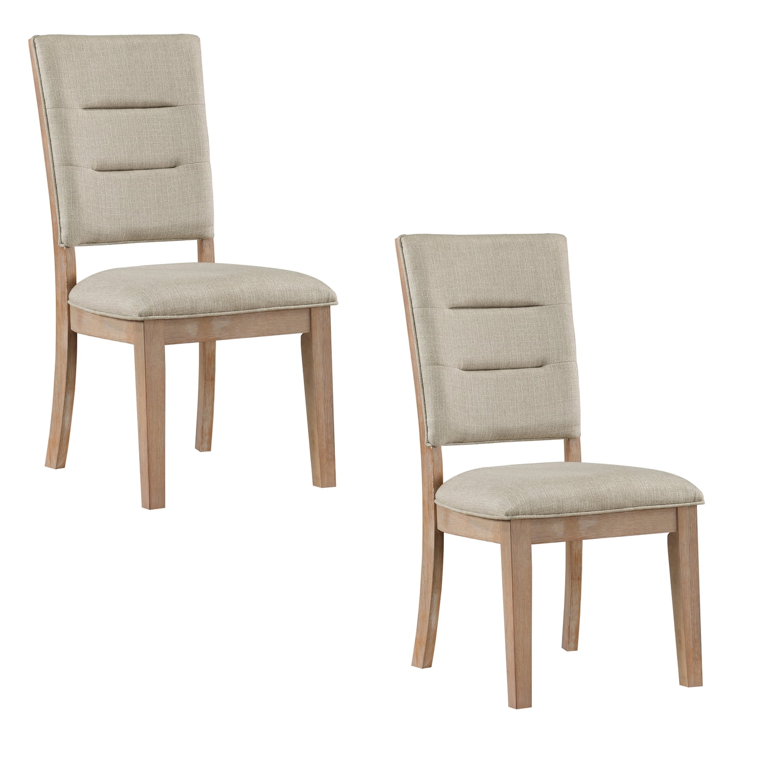 Benjara Deen 20 Inch Side Dining Chairs Set of 2, Tufted Ladder Back, Beige Fabric, Acacia