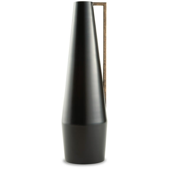 Benjara Ezra 20 Inch Decorative Flower Vase, Gold Handle, Angular Black Metal