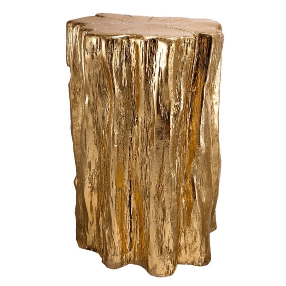 Benjara Kiny 20 Inch Accent Stool Table, Tree Trunk Design, Magnesium, Gold Finish