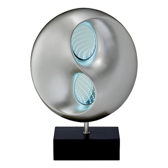 Nila 20 Inch LED Table Lamp, Black Silver Polyresin Orb Sphere, Block Base