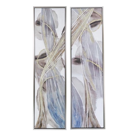 Benjara 20 x 71 Tall Framed Rectangular Oil Paintings Set of 2- White Abstract