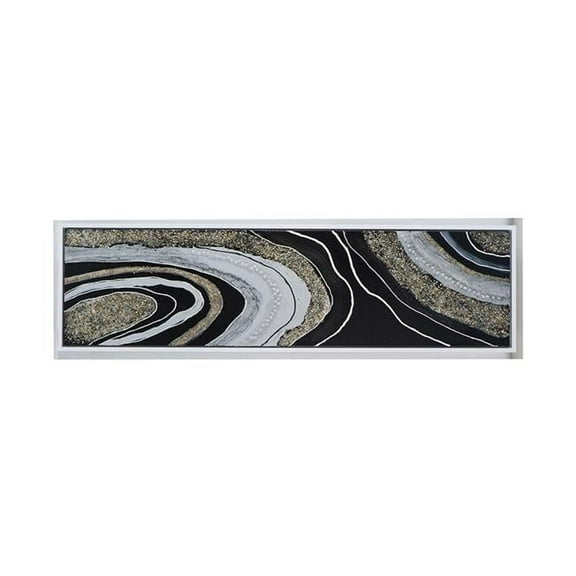 Benjara 20 x 71 Wall Art Oil Painting- Long L&scape- Silver Stones- Brown- Black