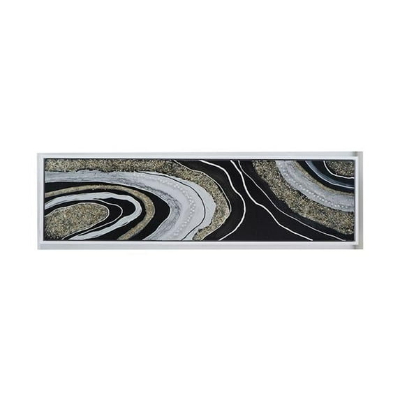 Benjara 20 x 71 Wall Art Oil Painting- Long L&scape- Silver Stones- Brown- Black