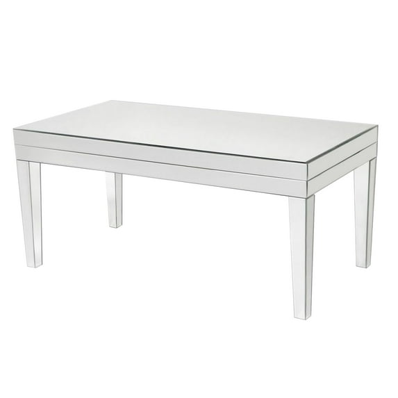 21 Inch Beveled Mirror Wood Coffee Table, Silver- Saltoro Sherpi