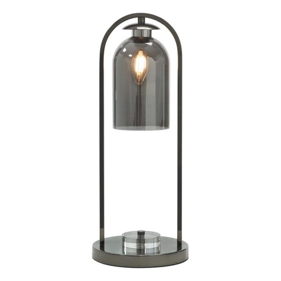 Benjara 21" Table Lamp- Cylinder Glass Shade- Round Base- Rustic Nickel Gray