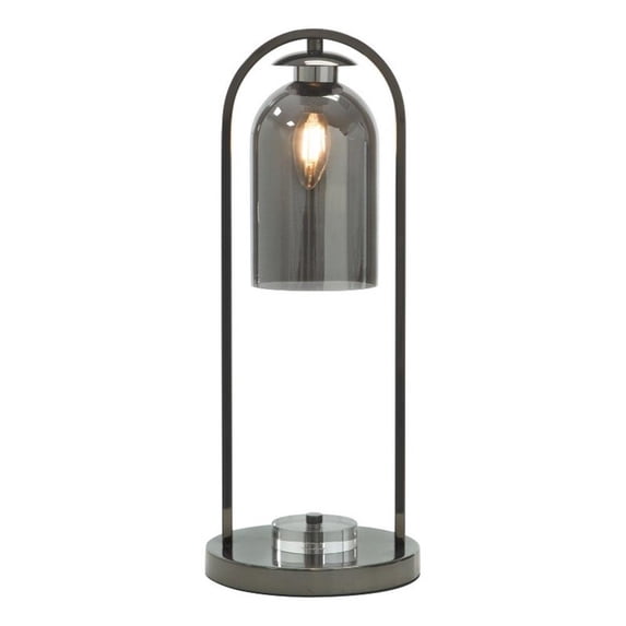 Benjara 21" Table Lamp- Cylinder Glass Shade- Round Base- Rustic Nickel Gray