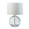 thumbnail image 1 of Benjara 21 Inch Table Lamp, White Drum Shade, Round Clear Glass Base, Brass Metal, 1 of 5