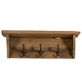 thumbnail image 1 of Benjara 21 Inch Wall Shelf with 3 Black Metal Hooks, Classic Style Brown Wood Frame, 1 of 2