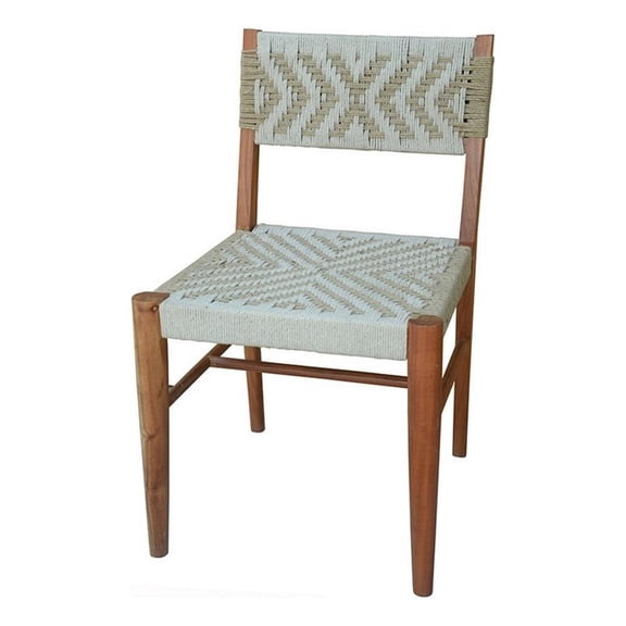 Benjara Cero 21" Dining Chair- Woven Cotton Seat and Back- Brown- Gray